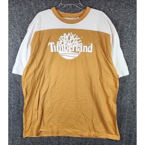 Timberland T-Shirt Mens 3XL Colorblock Graphic Logo Orange White Tee EUC